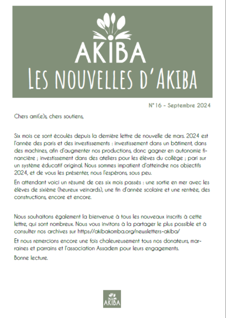 Lire la suite à propos de l’article AKIBA Newsletter 16 – Septembre 2024